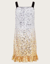 Savannah Sequin Ruffle Dress, Silver (SILVER), large