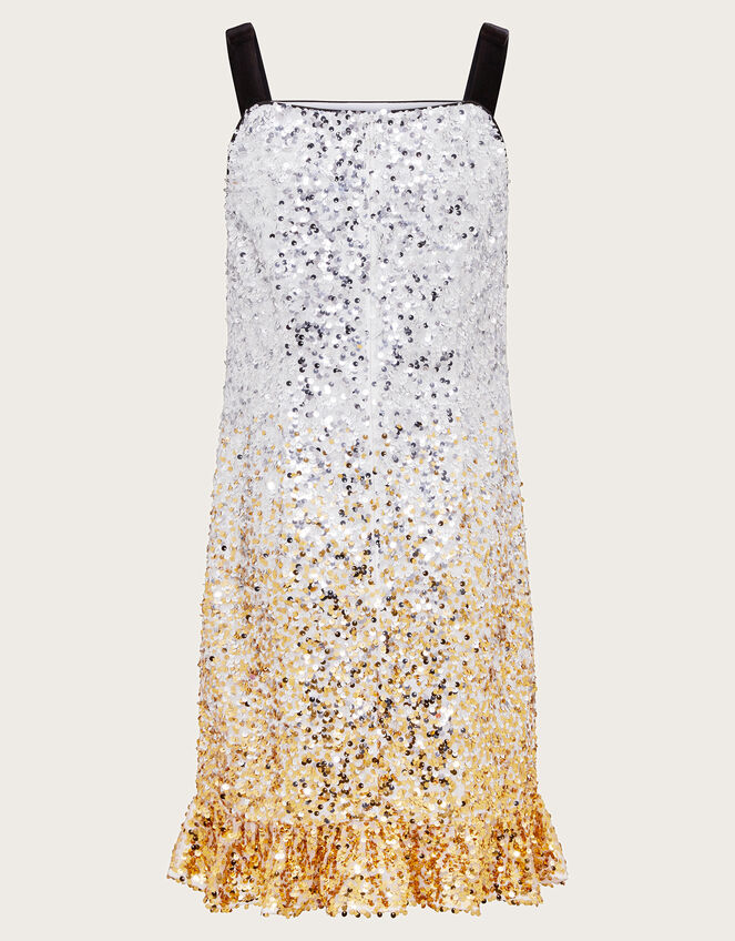 Savannah Sequin Ruffle Dress, Silver (SILVER), large