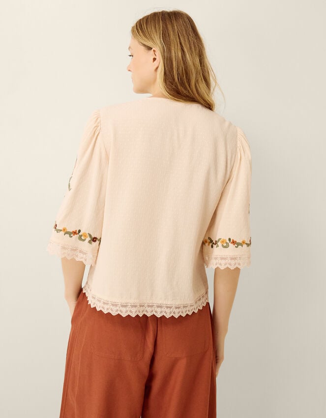 Yvette Embroidered Lace Tie Top, Cream (CREAM), large