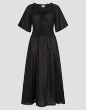 Nora Short Sleeve Cotton Midi Dress, Black (BLACK), large