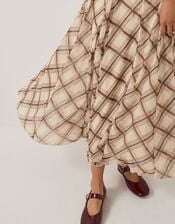 Chelsea Check Print Midi Skirt, Natural (NATURAL), large