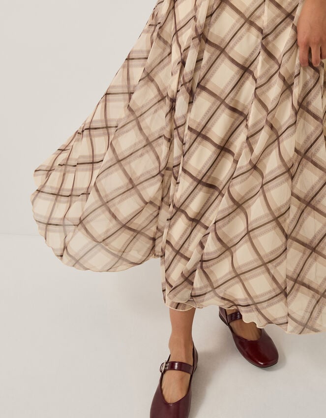 Chelsea Check Print Midi Skirt, Natural (NATURAL), large