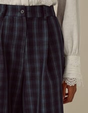 Fern High Waisted Check Wide Leg Trousers, Blue (BLUE), large