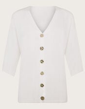 Bea Short Sleeve Cardigan, Ivory (IVORY), large