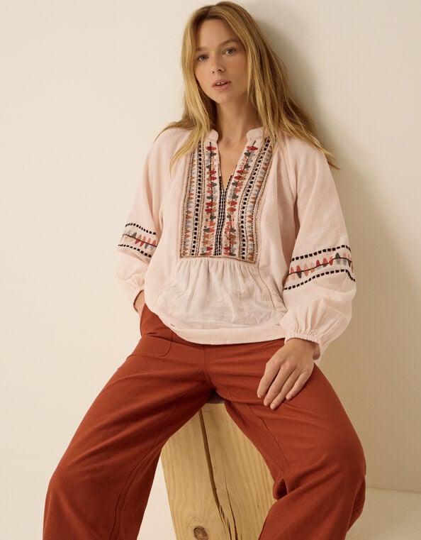 Aoife Geometric Embroidered Top, Pink (BLUSH), large