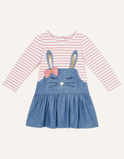 Baby Sequin Bunny Chambray Dress, Pink (PINK), large