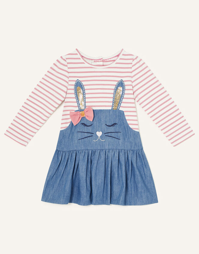 Baby Sequin Bunny Chambray Dress, Pink (PINK), large