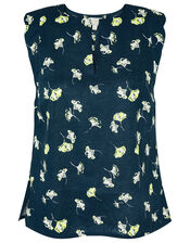 Printed Scallop Tank Top in Pure Linen, Teal (TEAL), large