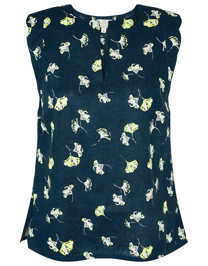 Printed Scallop Tank Top in Pure Linen, Teal (TEAL), large