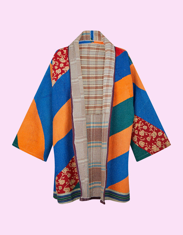 La Galeria Elefante Oversized Kantha Jacket Blue, Blue (BLUE), large