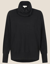 Curved Hem High Neck Jumper, Black (BLACK), large