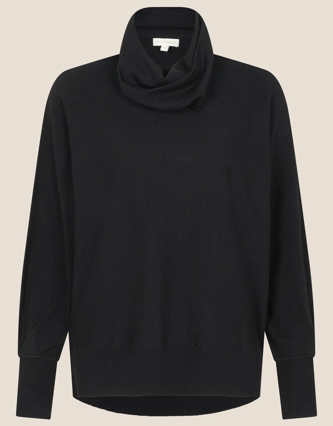 Curved Hem High Neck Jumper, Black (BLACK), large