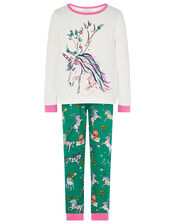 XMAS Sequin Unicorn Jersey Pyjama Set, Green (GREEN), large