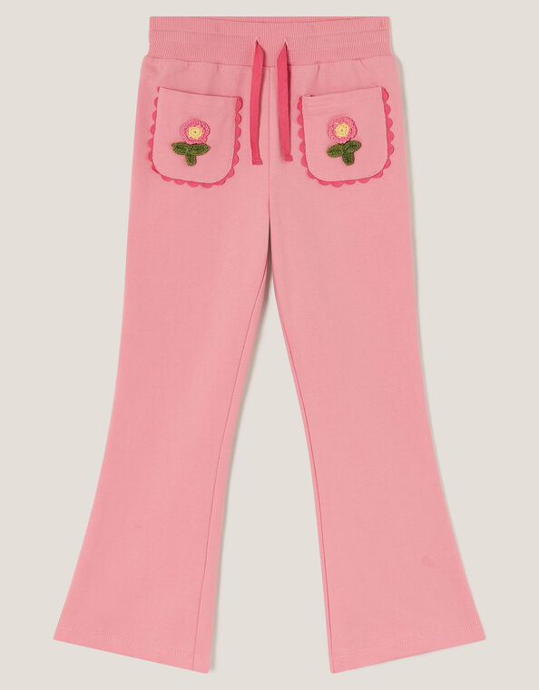 Crochet Flower Flare Sweatpants, Pink (PINK), large