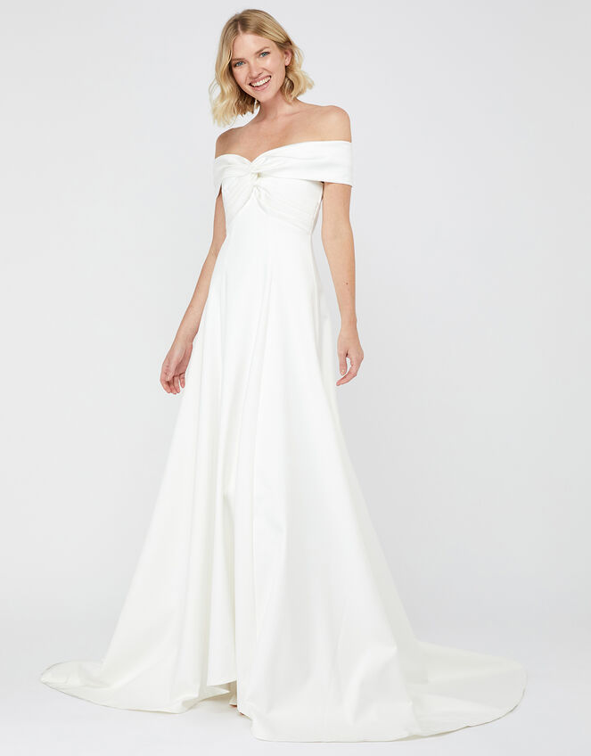 Hannah Bardot Satin Bridal Dress, Ivory (IVORY), large