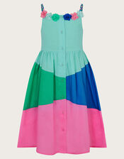 Strappy Applique Floral Colourblock Dress, Blue (AQUA), large