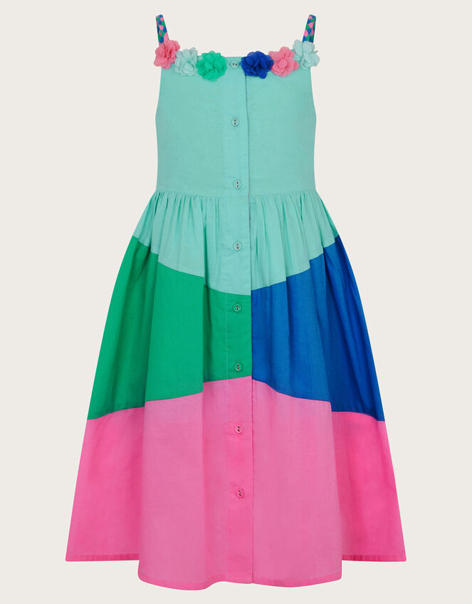 Strappy Applique Floral Colourblock Dress, Blue (AQUA), large