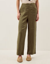 Lucy Regular Straight Leg Linen Pants, Green (KHAKI), large