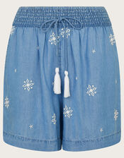 Lyrica Embroidered Denim Shorts, Blue (DENIM BLUE), large