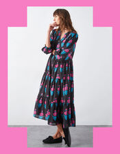 East Helena Woodblock Print Midi Dress, Black (BLACK), large