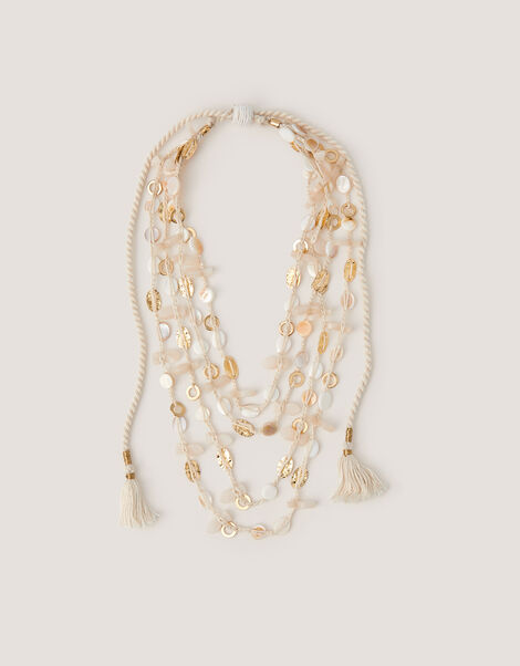 Mother of Pearl Tassel Layered Necklace, , large