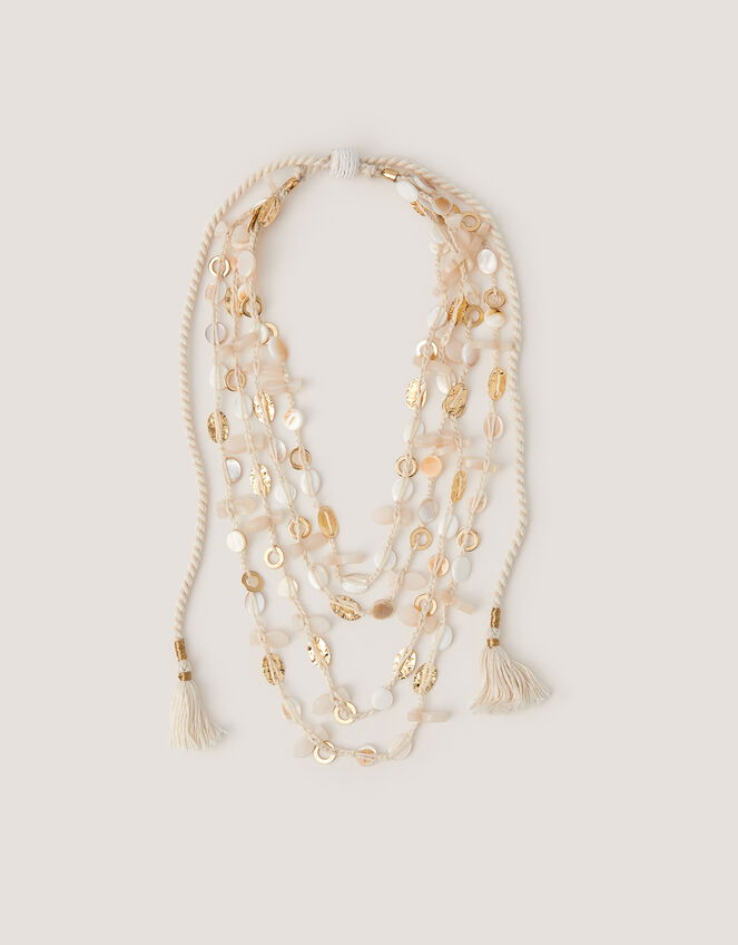 Mother of Pearl Tassel Layered Necklace, , large