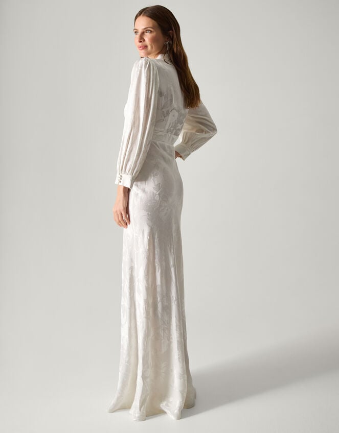 Grace Long Sleeve Satin Shirt Wedding Dress, Ivory (IVORY), large