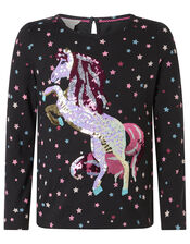 Sequin Horse Star Top in Organic Cotton, Grey (CHARCOAL), large