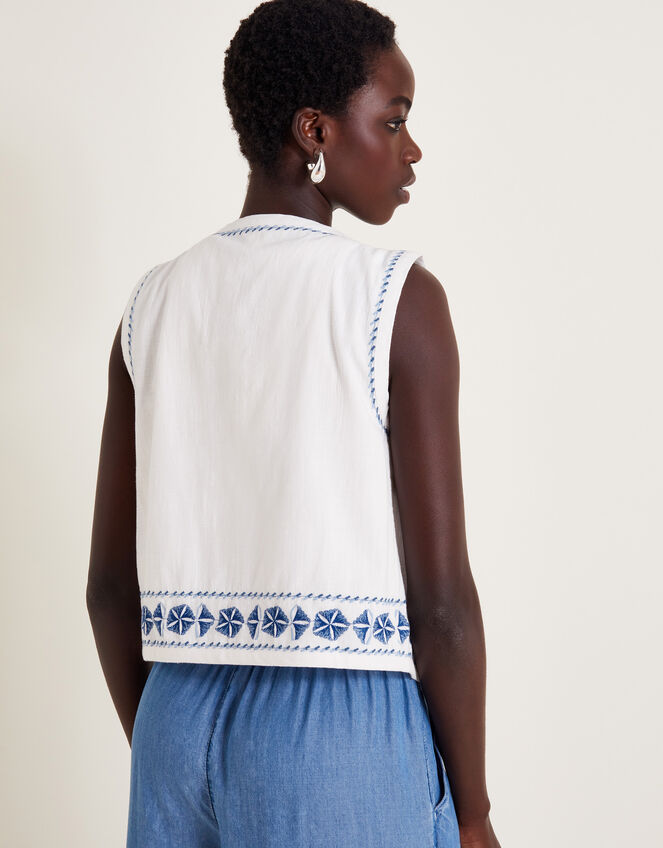 Ola Embroidered Waistcoat, White (WHITE), large