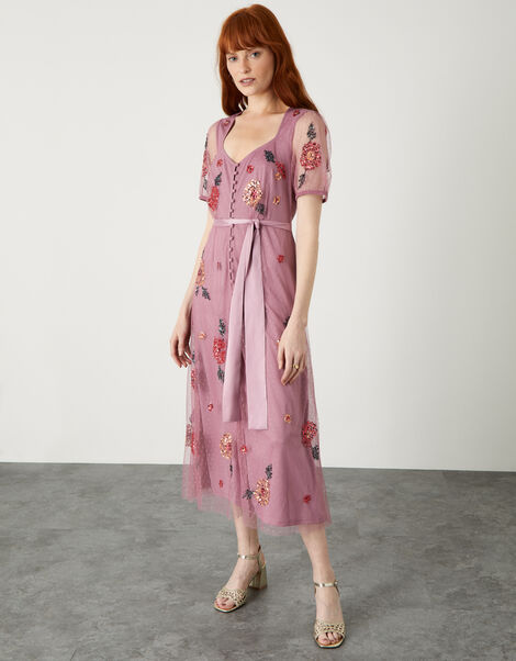 Clarisse Embellished Midi Dress, Pink (PINK), large