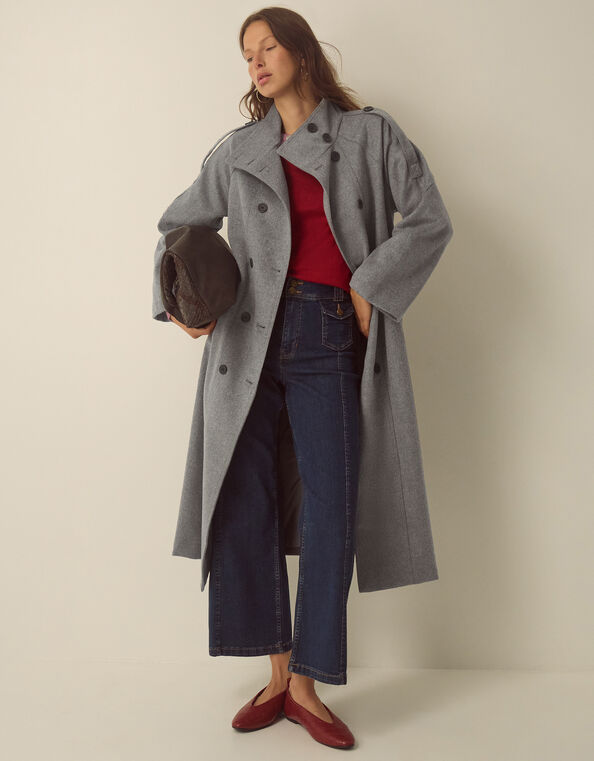 Elise Funnel Neck Wool Blend Coat, Grey (GREY), large