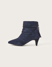Ruched Suede Kitten Heel Boots, Blue (NAVY), large