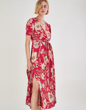 Bex Sequin Floral Wrap Dress in Sustainable Viscose, Red (RED), large