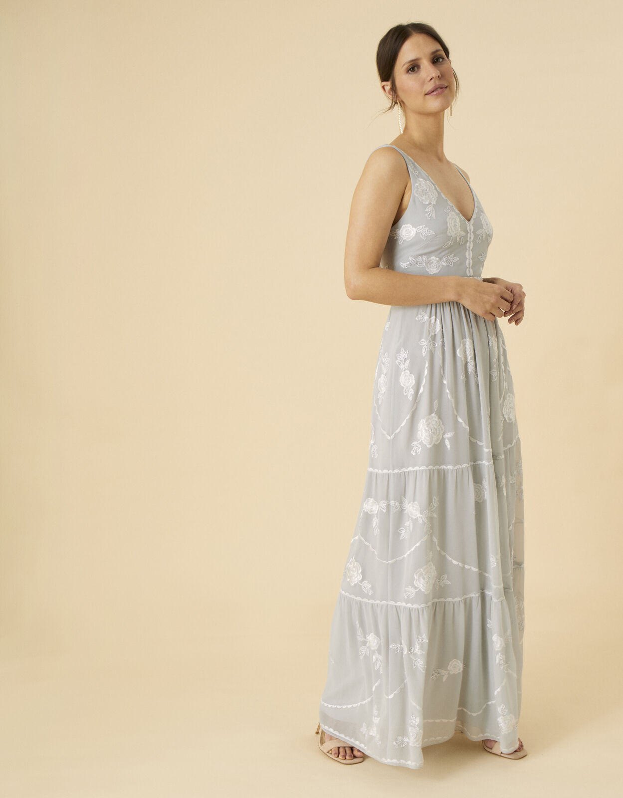 Silver embellished maxi sales dress