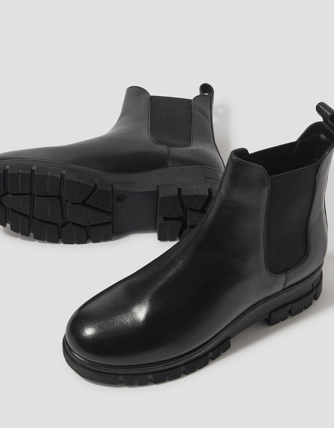 Carrie Chunky Leather Chelsea Boots, Black (BLACK), large