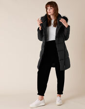 Patsy Long Padded Coat in Recycled Fabric, Black (BLACK), large
