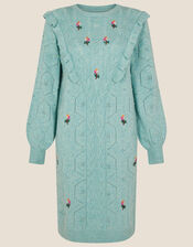 Rita Embroidered Ruffle Dress, Green (GREEN), large