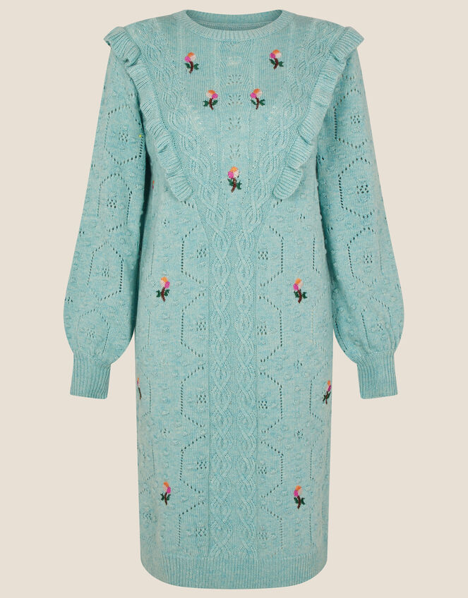 Rita Embroidered Ruffle Dress, Green (GREEN), large