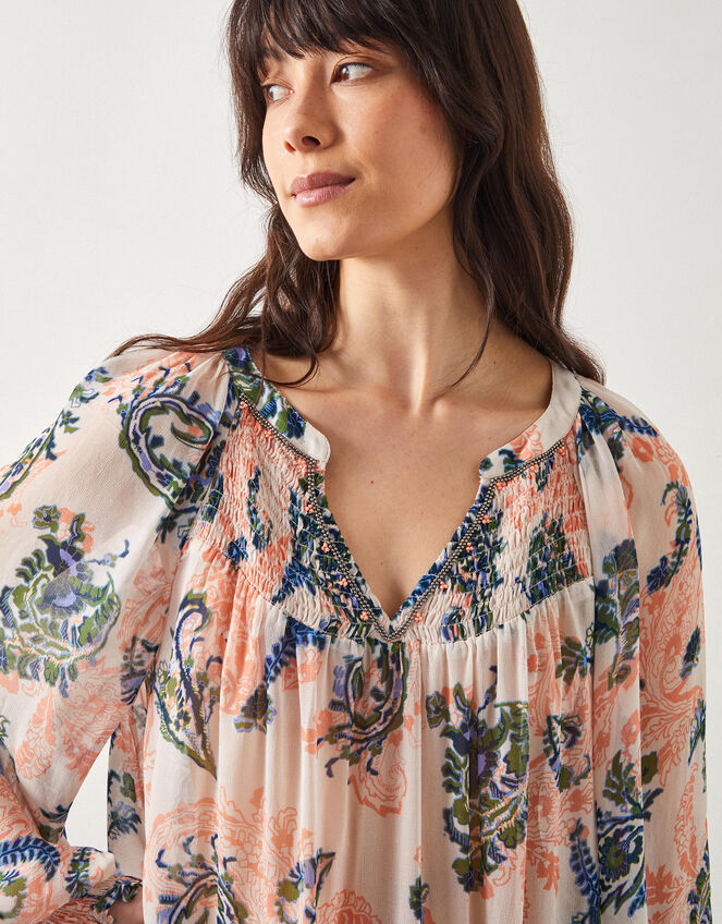 East Leilli Sheer Botanical Print Blouse, Multi (MULTI), large