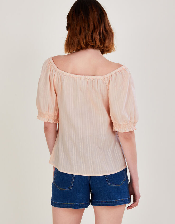 Lace Dobby Bardot Top in Sustainable Cotton, Orange (PEACH), large