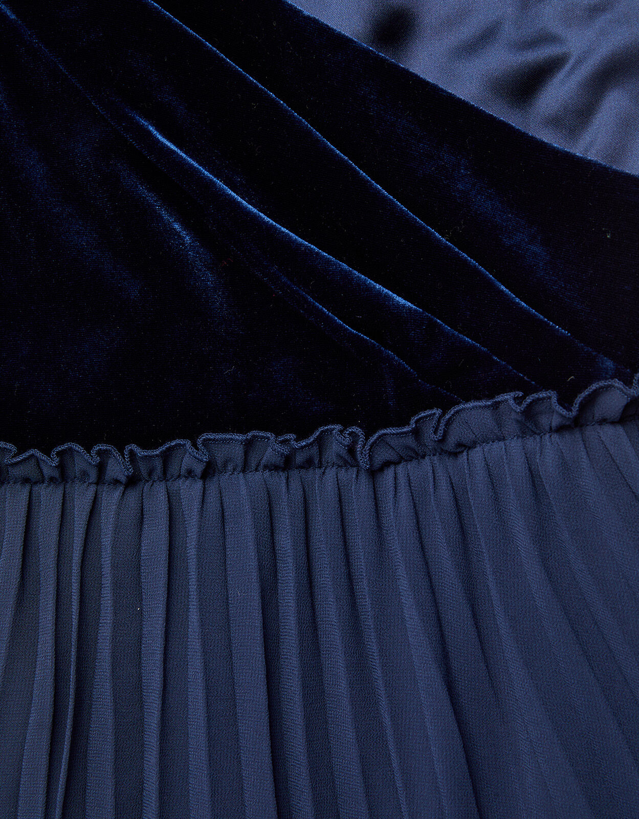 Eloise Velvet Satin Pleated Prom Dress Blue