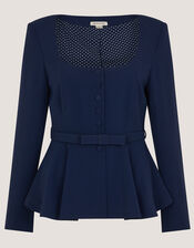 Erin Belted Peplum Jacket, Blue (NAVY), large