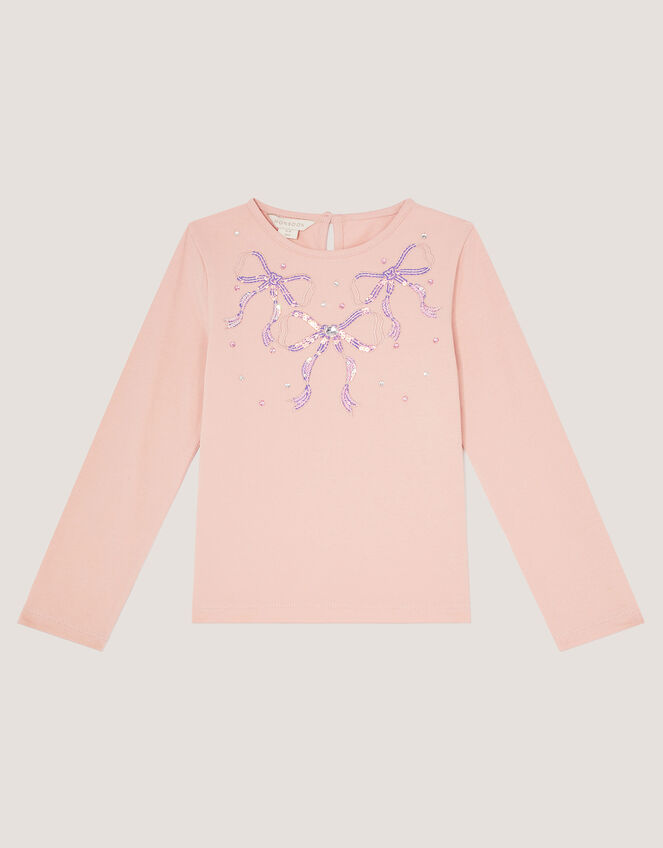 Sequin Bow Long Sleeve Top, Pink (PINK), large