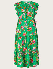 Lilou Floral Tea Dress in Sustainable Viscose, Green (GREEN), large