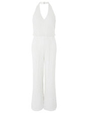 Diana Bridal Embellished Halter Jumpsuit, Ivory (IVORY), large