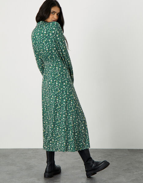 Floral Print Embroidered Shirt Dress Green, Green (GREEN), large