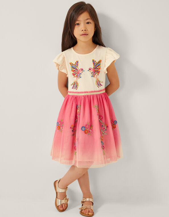 Ombre Embellished Hummingbird Disco Dress, Pink (PINK), large