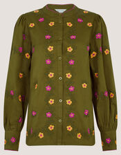 Andrea Floral Embroidered Blouse, Green (KHAKI), large