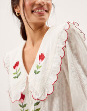 Talia Tulip Embroidered Scallop Collar Top, White (WHITE), large