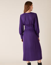 Long Sleeve Satin Midi Dress, Purple (PURPLE), large